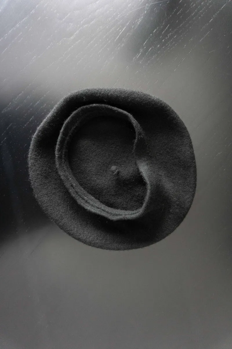 Vintage Baret, Wolle, Schwarz, S