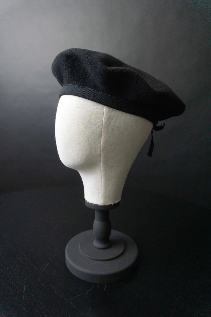 Vintage Baret, Wolle, Zugband, Schwarz, M