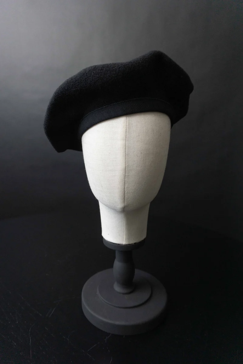 Vintage Baret, Wolle, Zugband, Schwarz, M