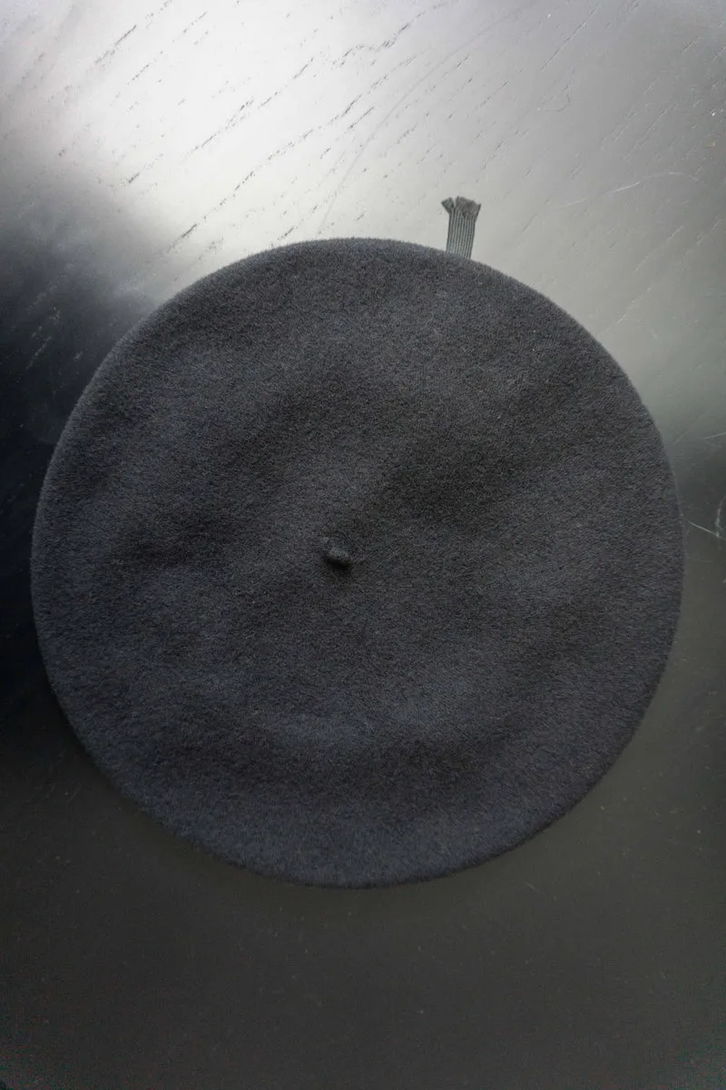 Vintage Baret, Wolle, Zugband, Schwarz, M