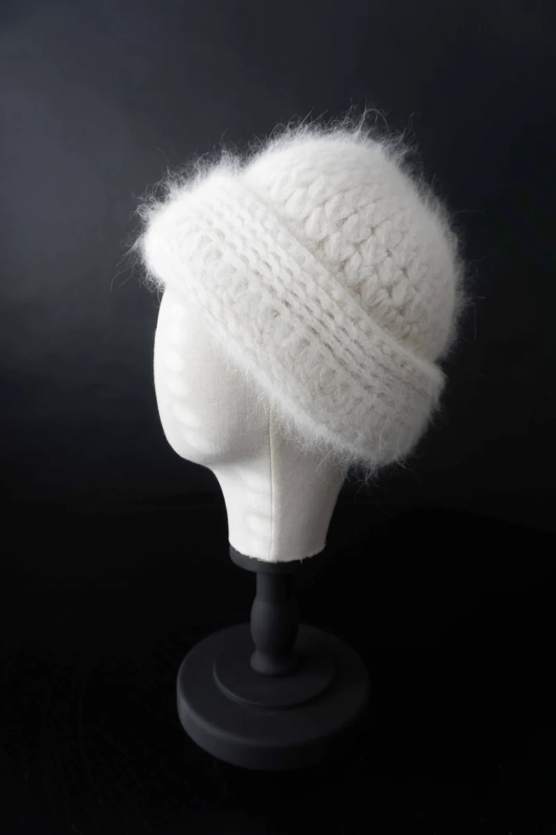 Vintage 80s Angora Mütze Weiß, S