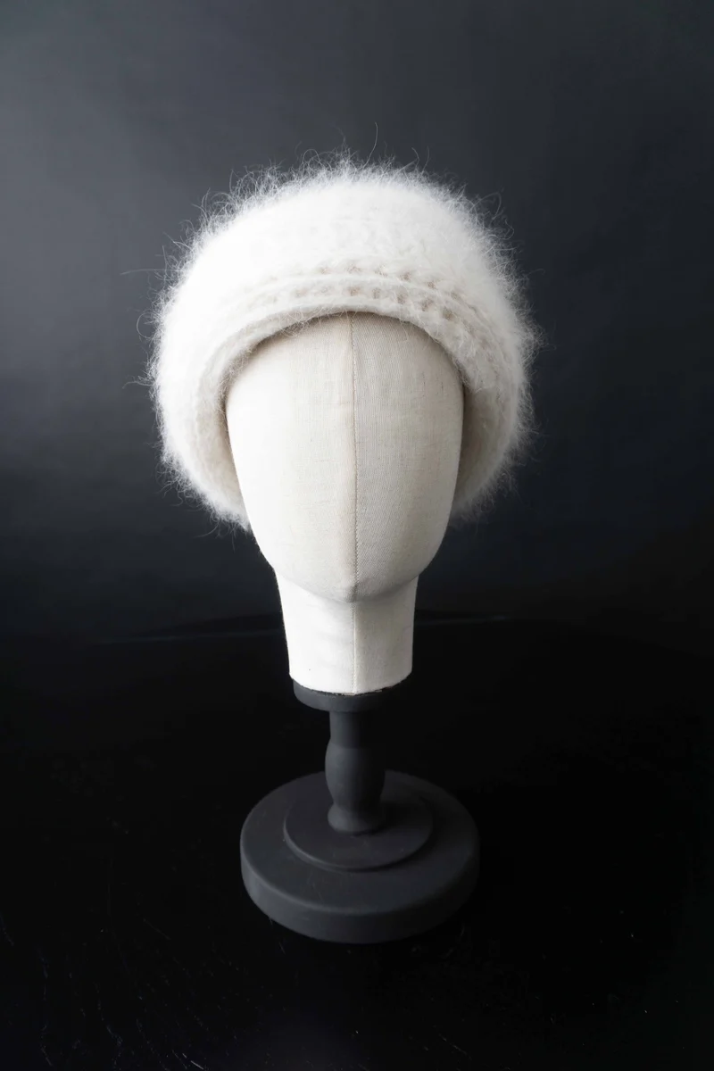 Vintage 80s Angora Mütze Weiß, S