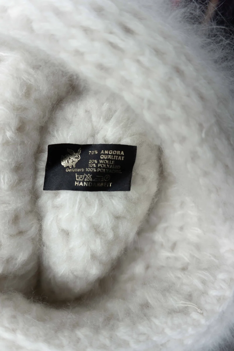 Vintage 80s Angora Mütze Weiß, S