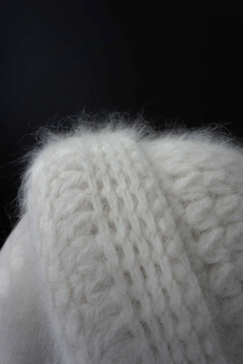 Vintage 80s Angora Mütze Weiß, S