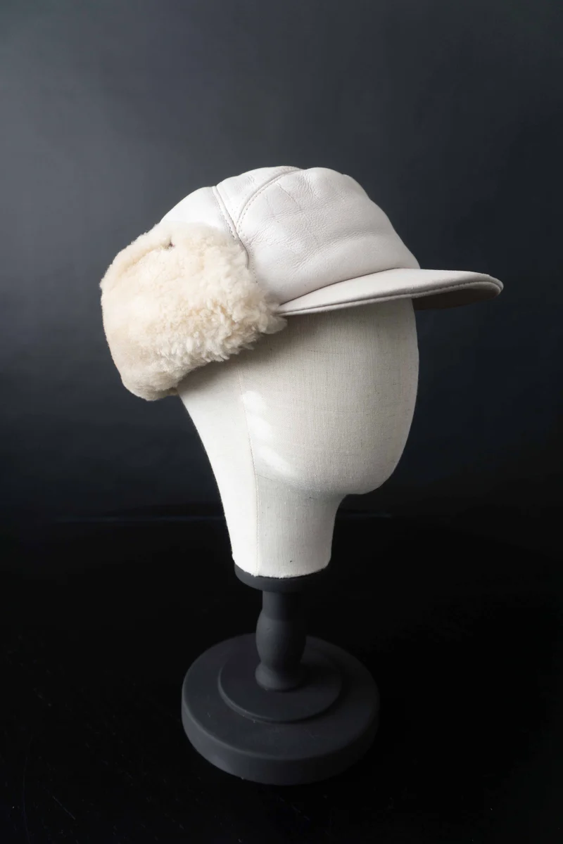 Vintage Lammnappa Leder Cap mit Shearling, M