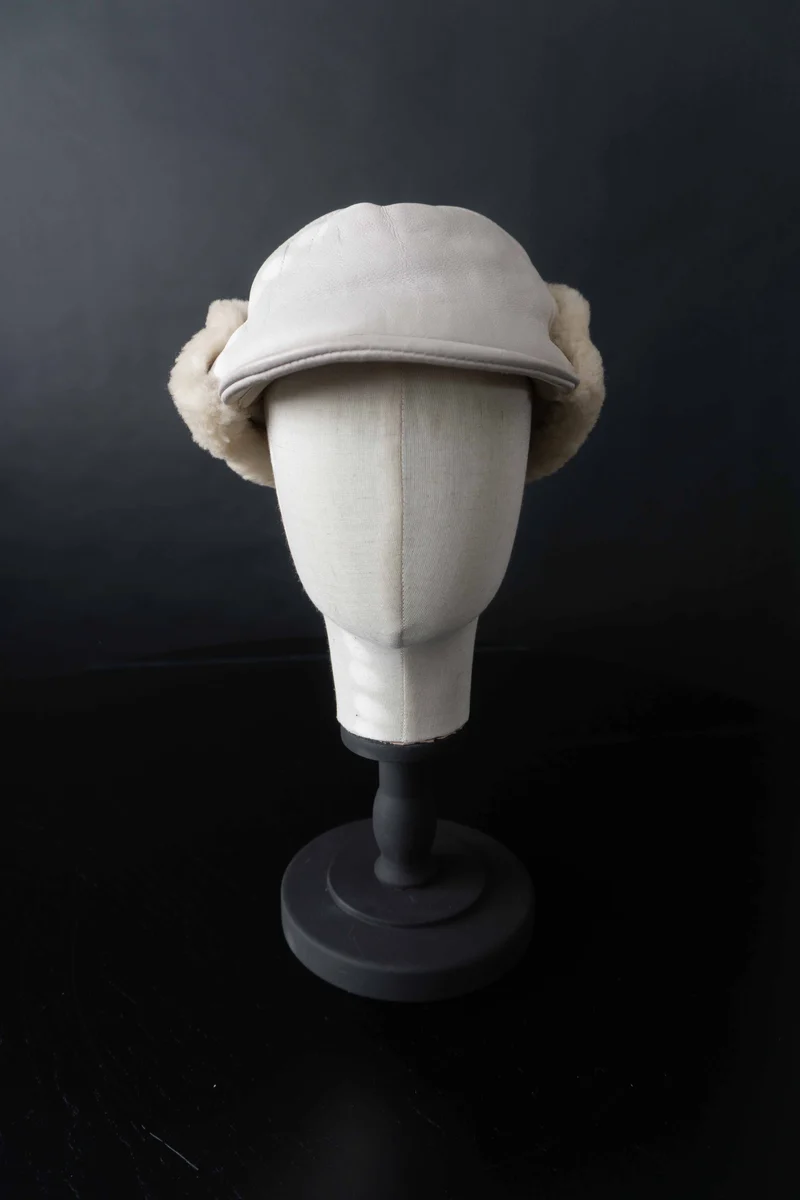 Vintage Lammnappa Leder Cap mit Shearling, M