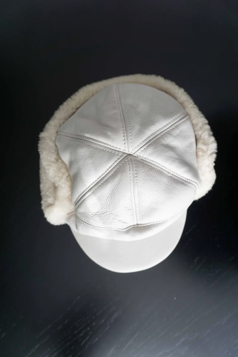 Vintage Lammnappa Leder Cap mit Shearling, M