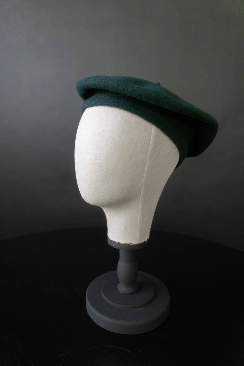 Vintage Baret Waldgrün, Schurwolle, S