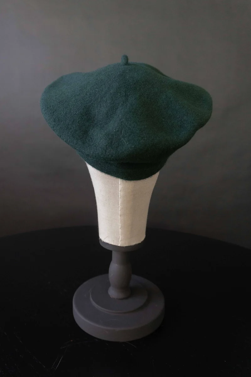 Vintage Baret Waldgrün, Schurwolle, S
