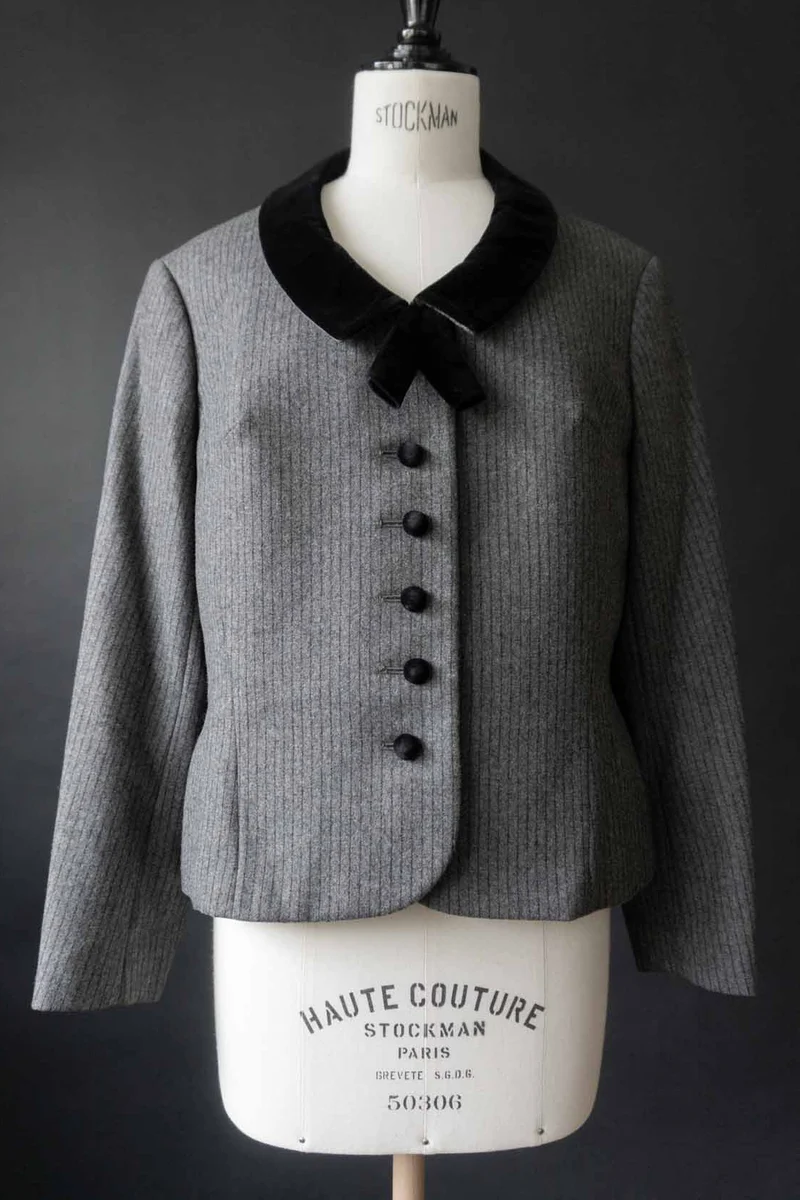 Vintage 50s Wollblazer mit Samtkragen, S–M