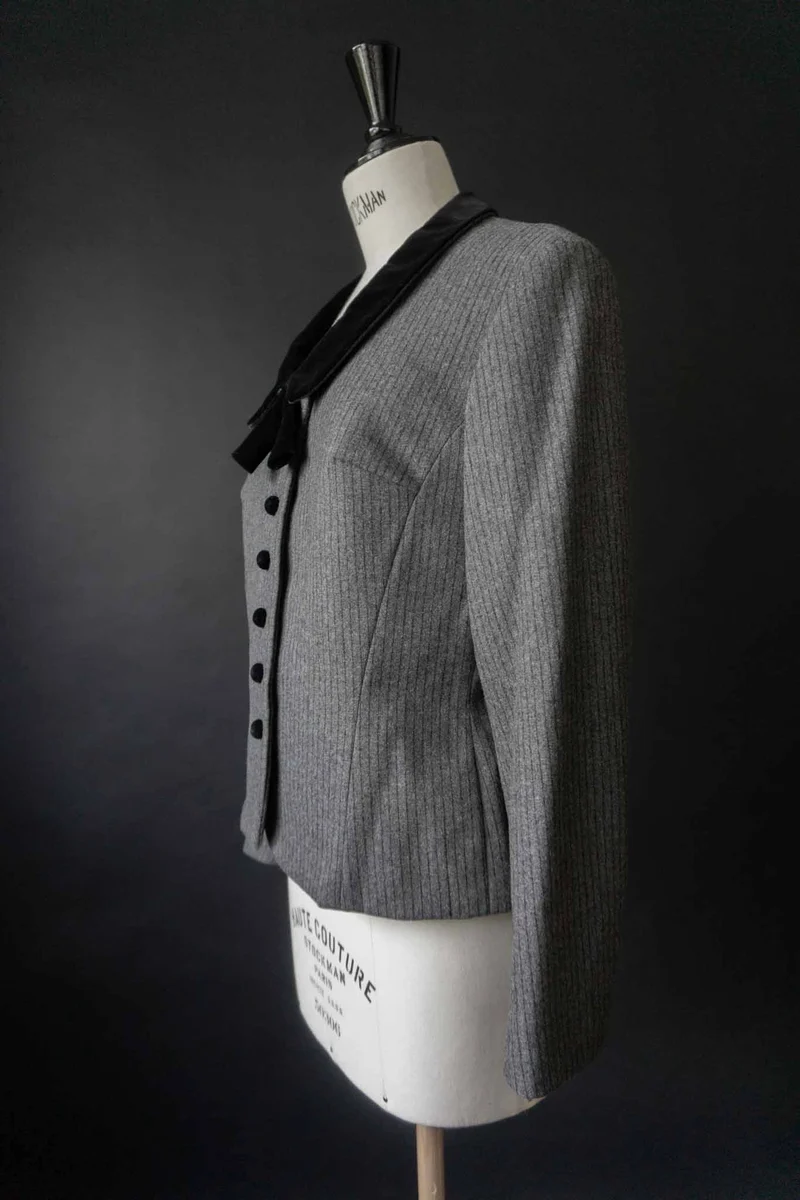 Vintage 50s Wollblazer mit Samtkragen, S–M