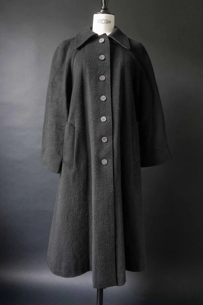 Vintage Wolllmantel, Schwarz, S–M