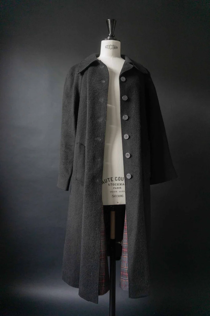 Vintage Wolllmantel, Schwarz, S–M