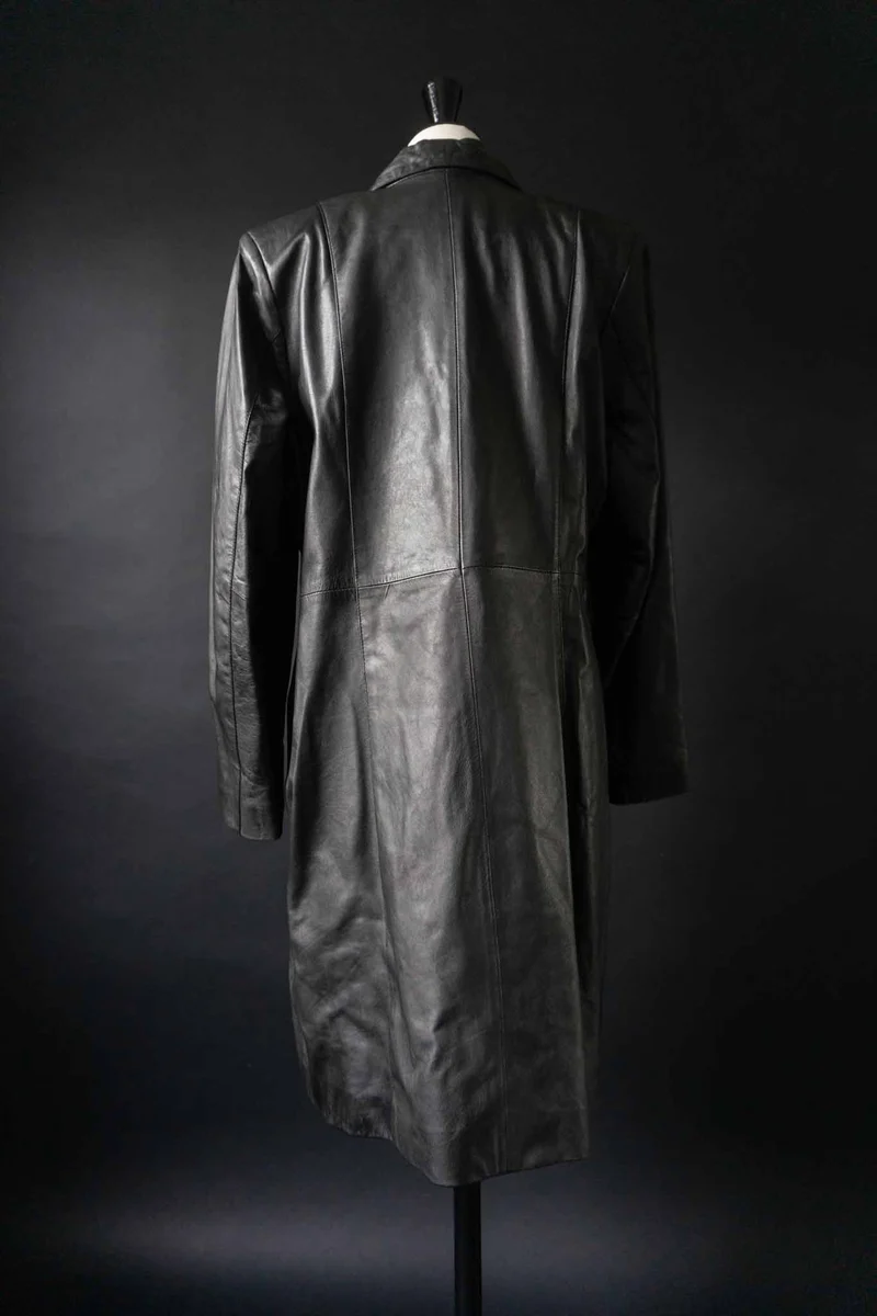 Vintage Ledermantel 90s, Schwarz, S–M