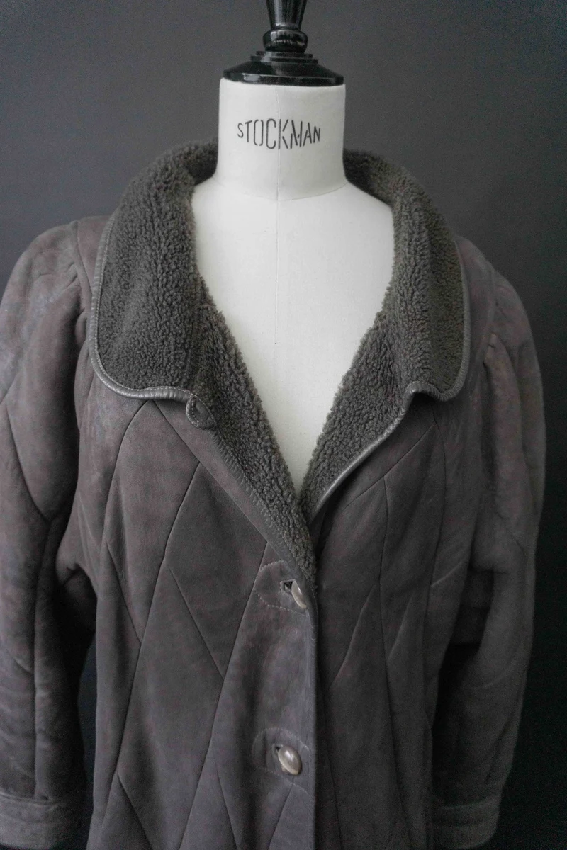 Vintage 70s Lammfellmantel Greige, M