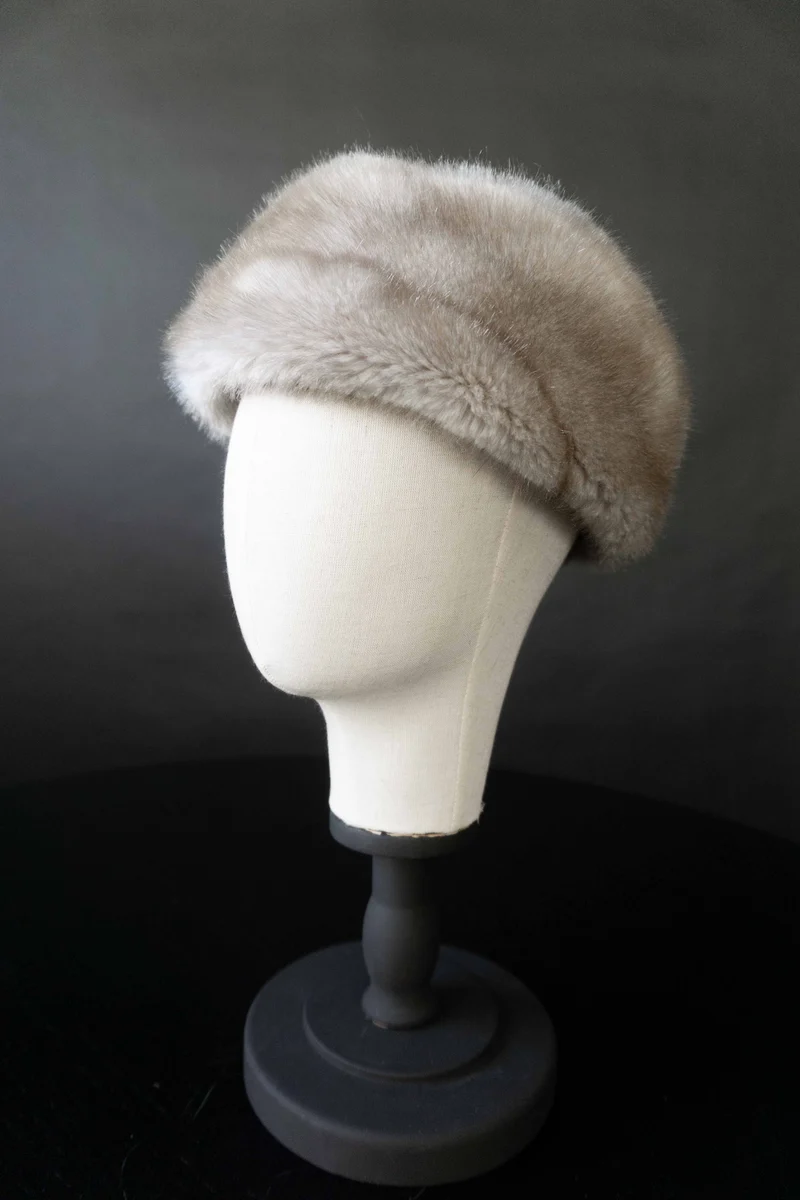 Vintage Mütze, Grau Fake Fur, S