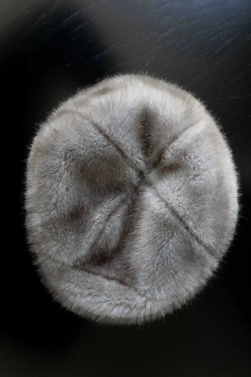 Vintage Mütze, Grau Fake Fur, S