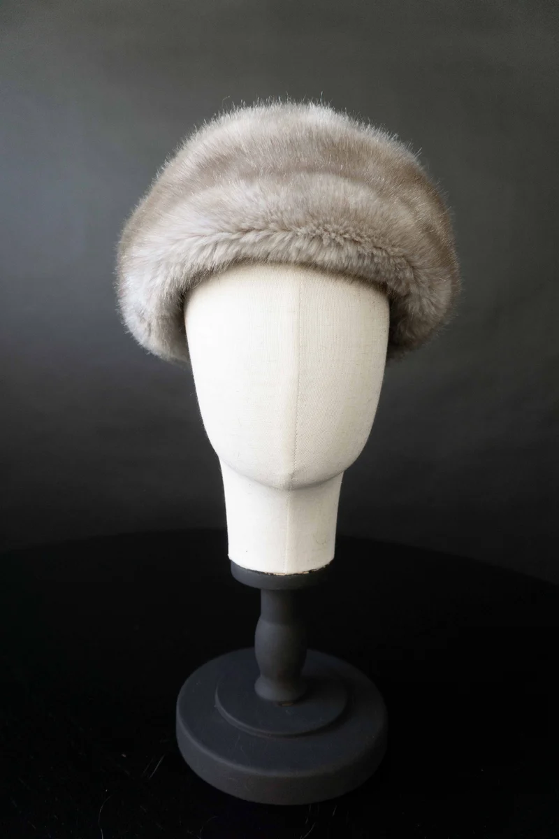 Vintage Mütze, Grau Fake Fur, S