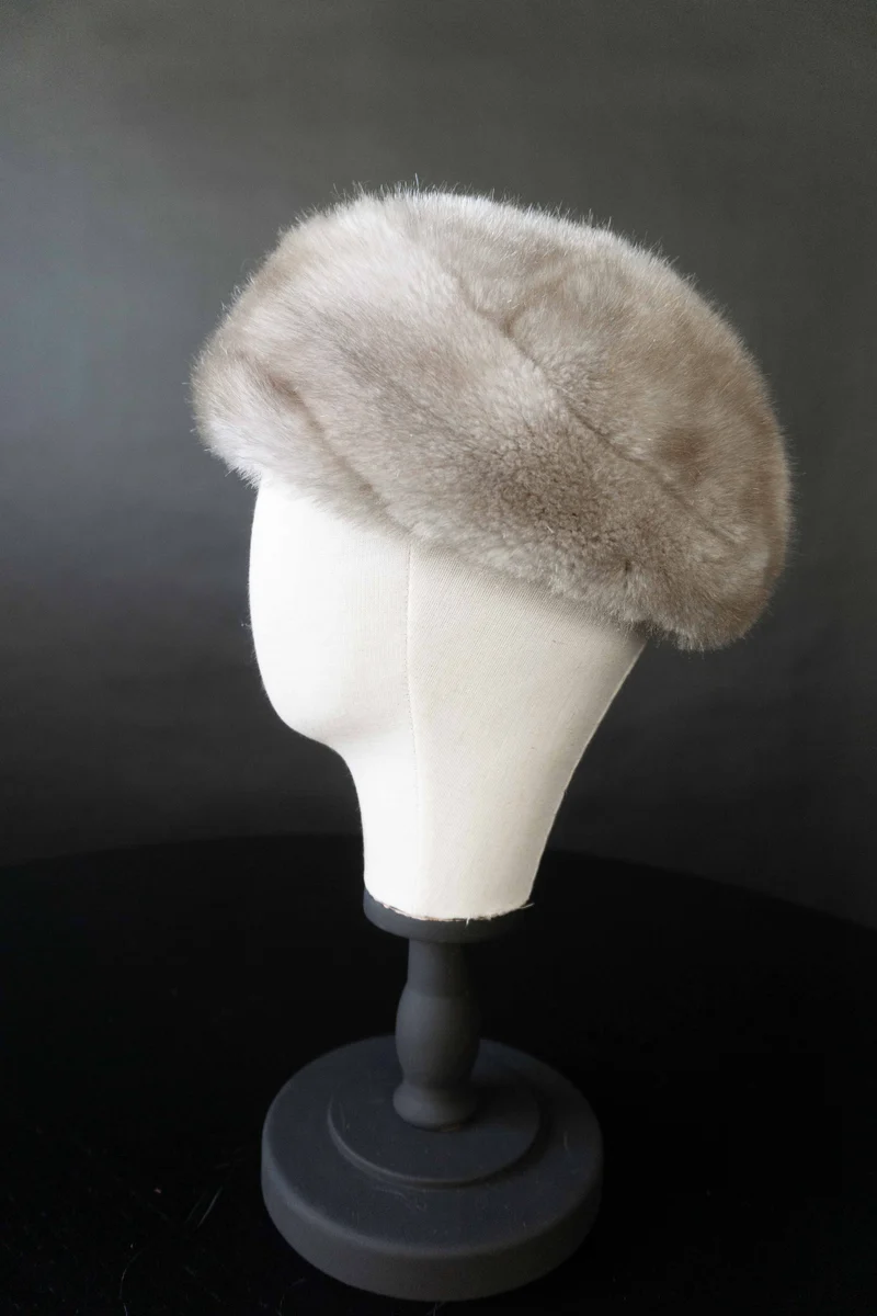 Vintage Mütze, Grau Fake Fur, S