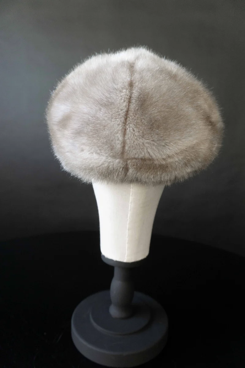 Vintage Mütze, Grau Fake Fur, S
