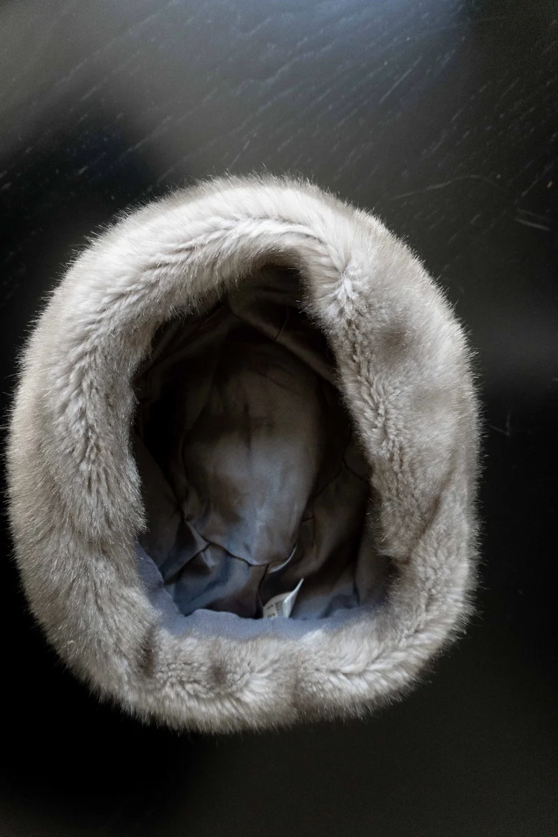 Vintage Mütze, Grau Fake Fur, S