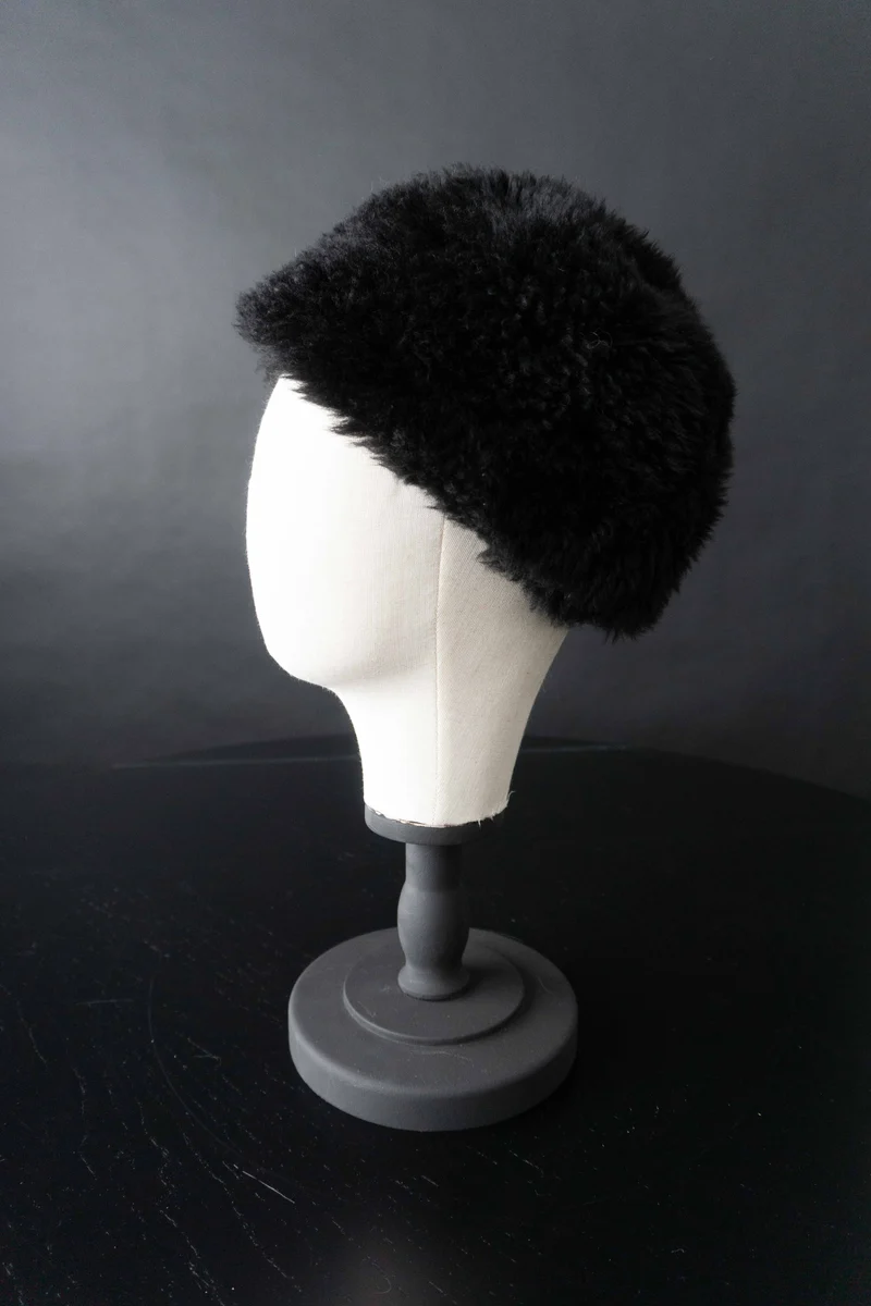 Vintage Fake Fur Pillbox Mütze, S