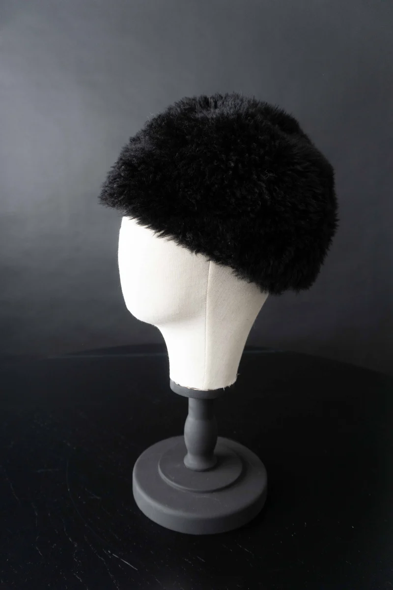 Vintage Fake Fur Pillbox Mütze, S