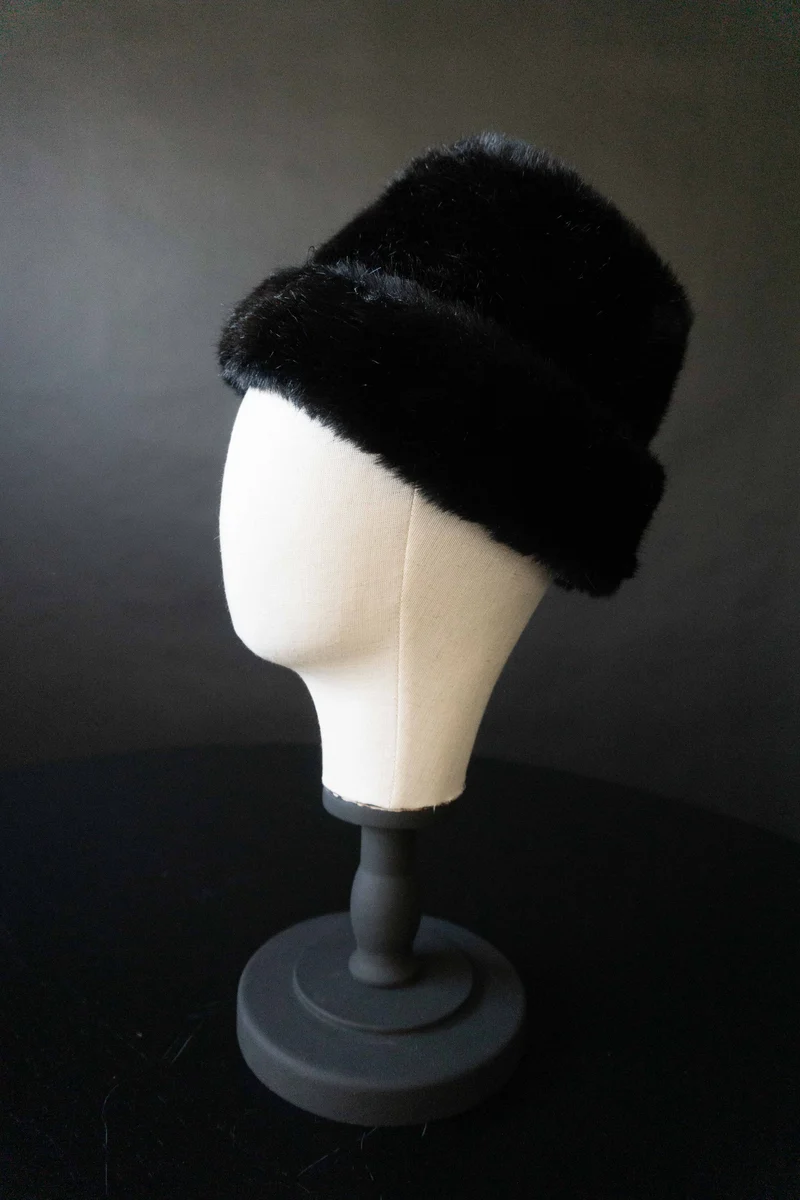 Vintage Fake Fur Mütze Pillbox, S