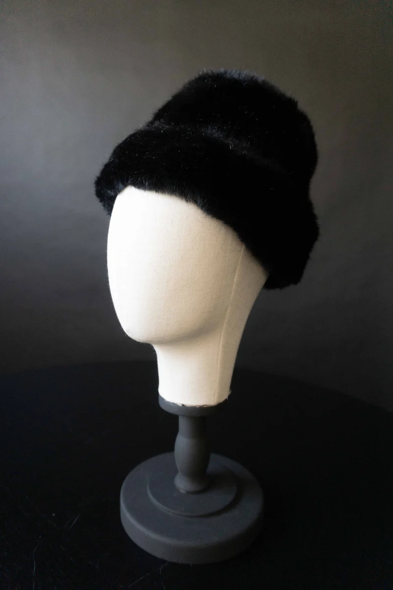 Vintage Fake Fur Mütze Pillbox, S