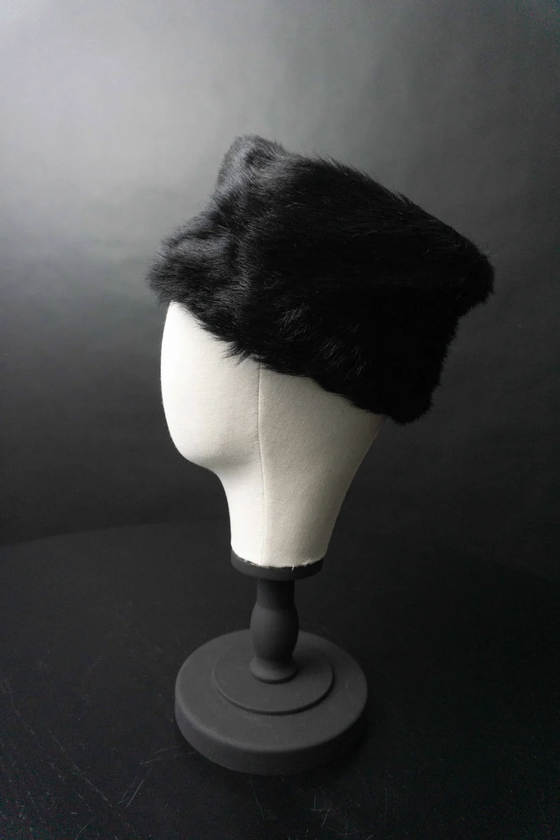 Vintage Fake Fur Mütze Pillbox, M