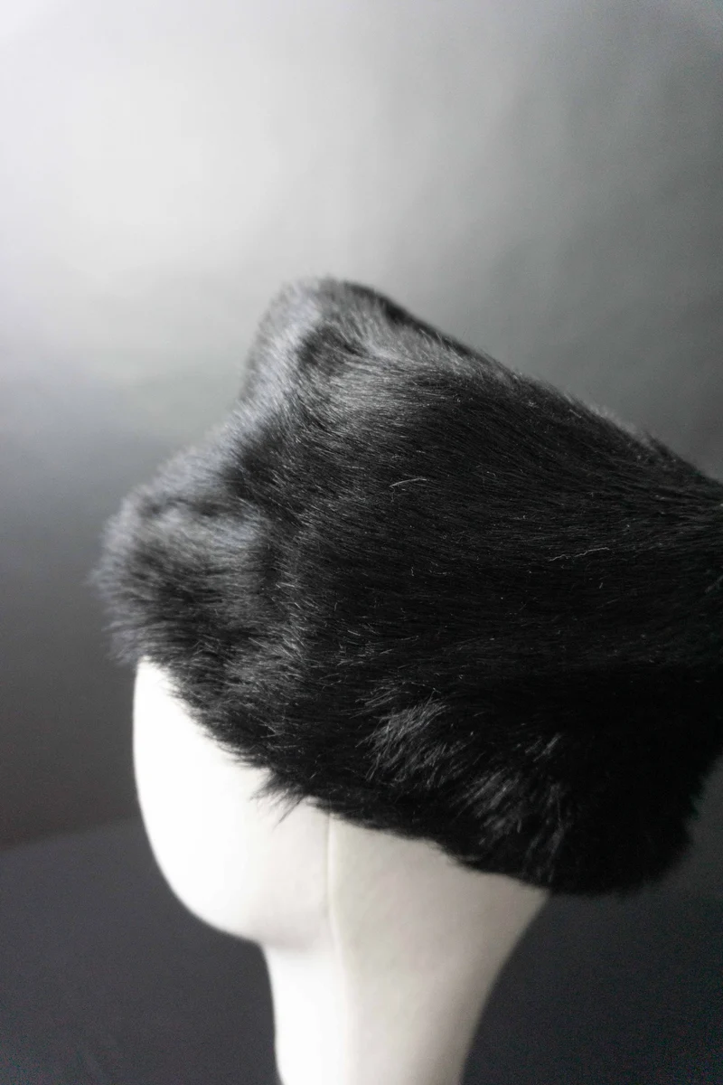 Vintage Fake Fur Mütze Pillbox, M
