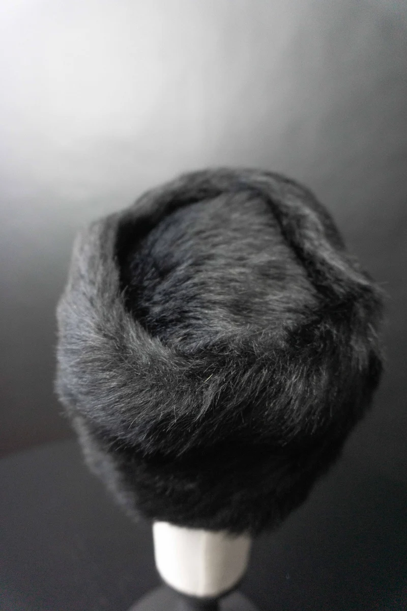 Vintage Fake Fur Mütze Pillbox, M