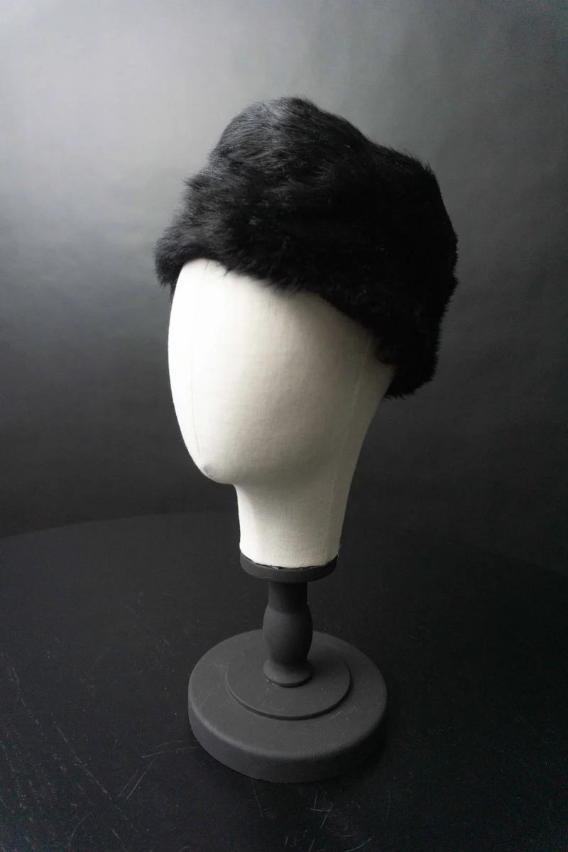 Vintage Fake Fur Mütze Pillbox, M