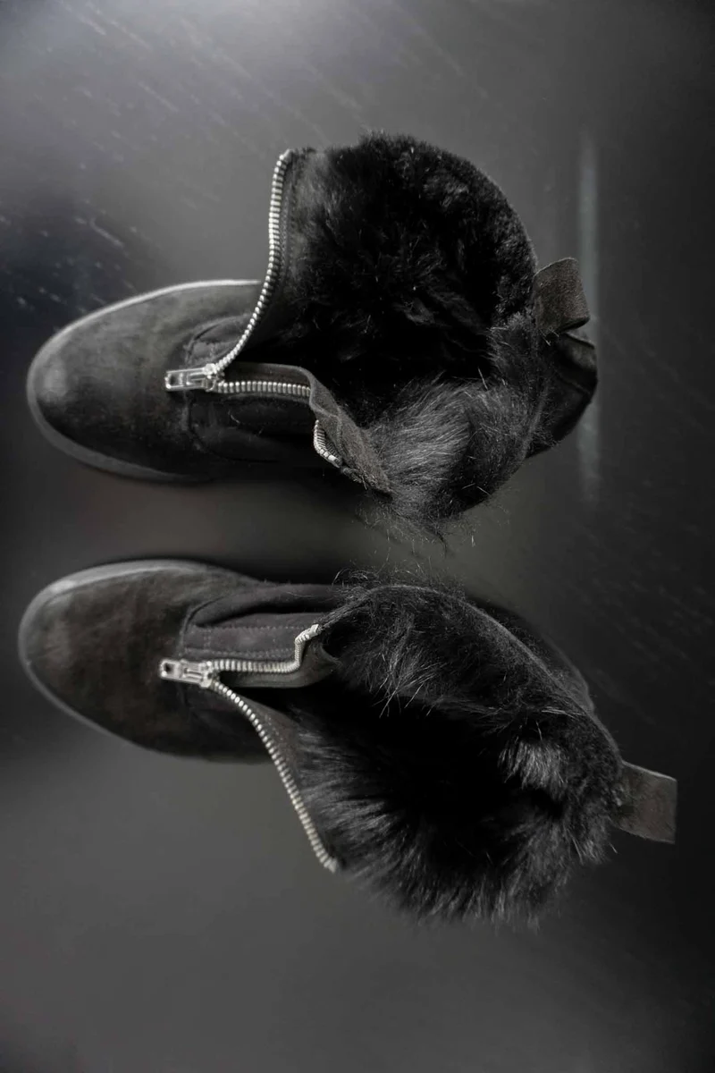 Y2K Platform Boots, Lammfell, 38/39
