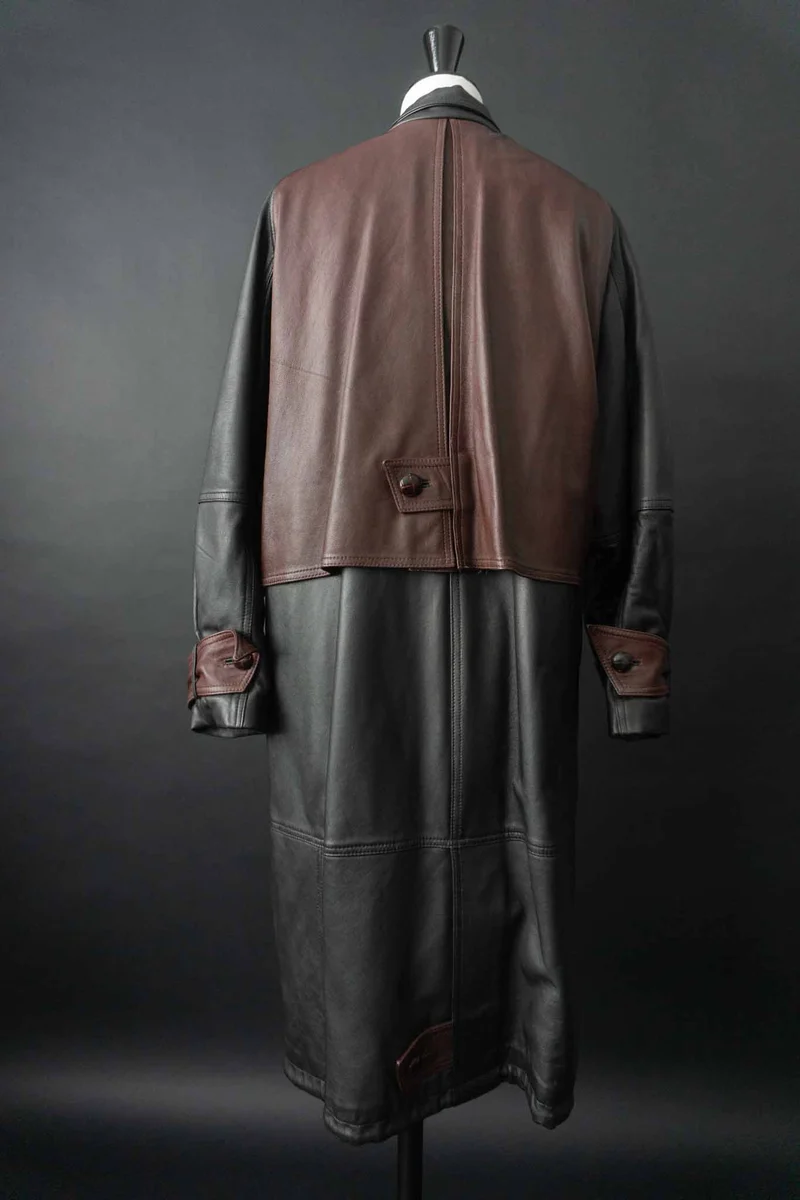 Vintage Ledermantel 80er, Weinrot Schwarz, M–XL