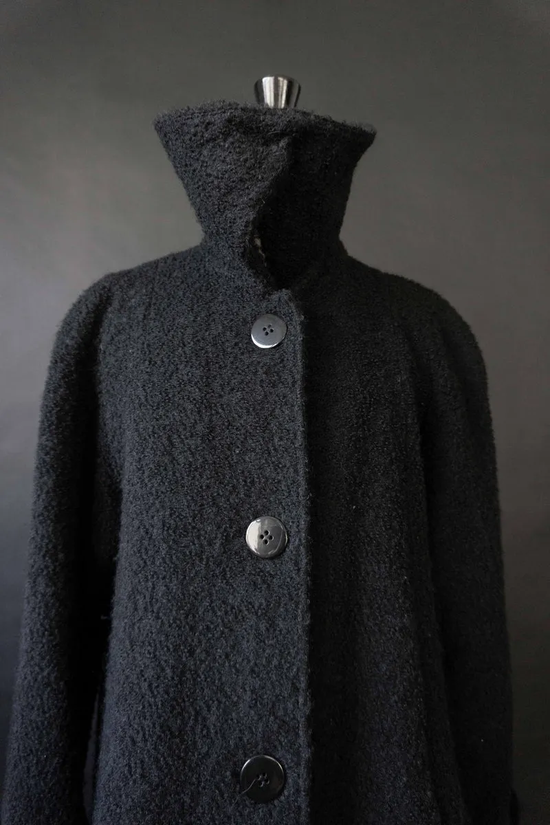 Vintage Boucle Mantel, Schwarz, M–L