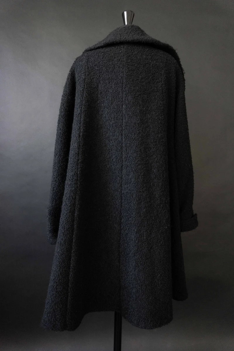 Vintage Boucle Mantel, Schwarz, M–L