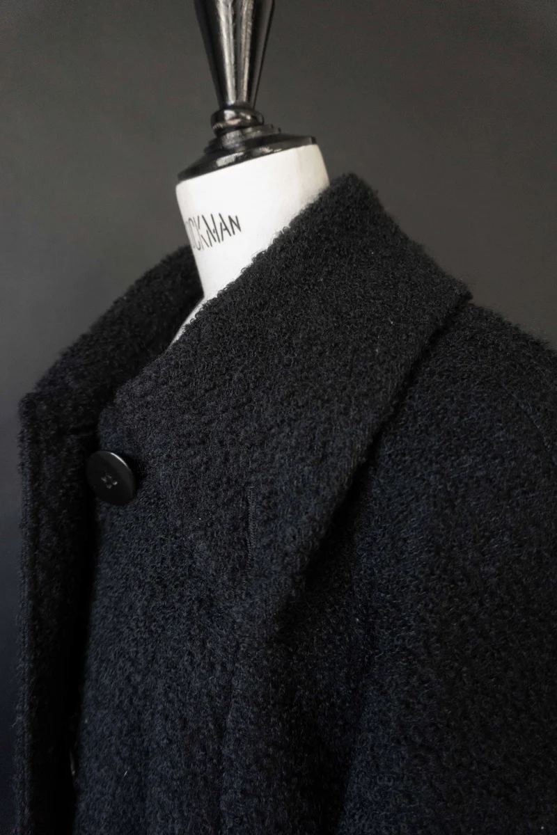 Vintage Boucle Mantel, Schwarz, M–L