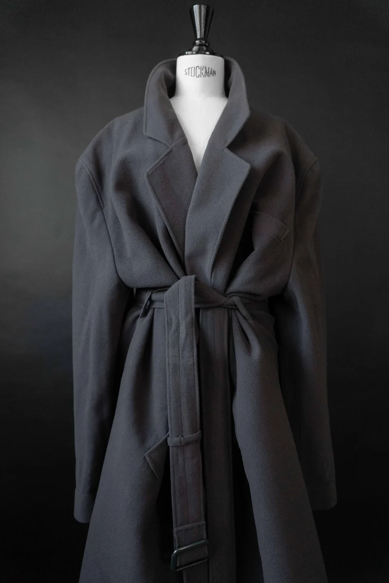 Vintage oversized Mantel Kaschmir Taubenblau, M–XL