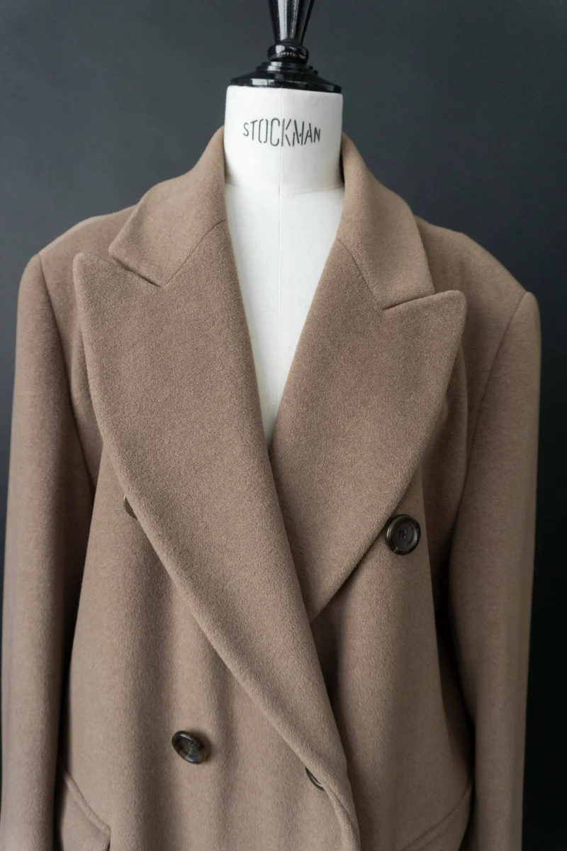 Vintage Mantel Beige Wolle Angora, M–L