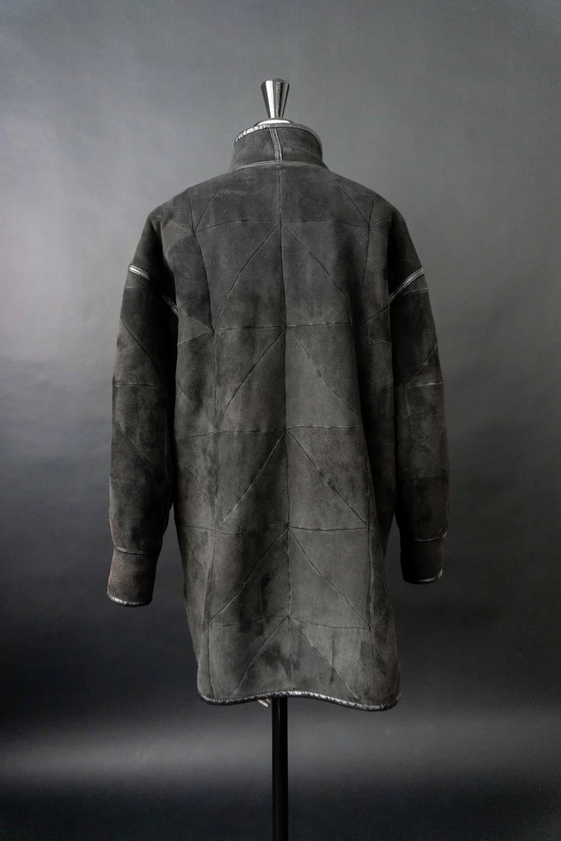Vintage Lammfellmantel Kapuze, S–M
