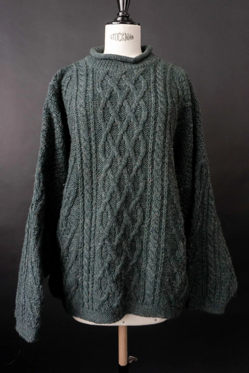 Vintage Wollpullover Zopfmuster oversized, M–XL