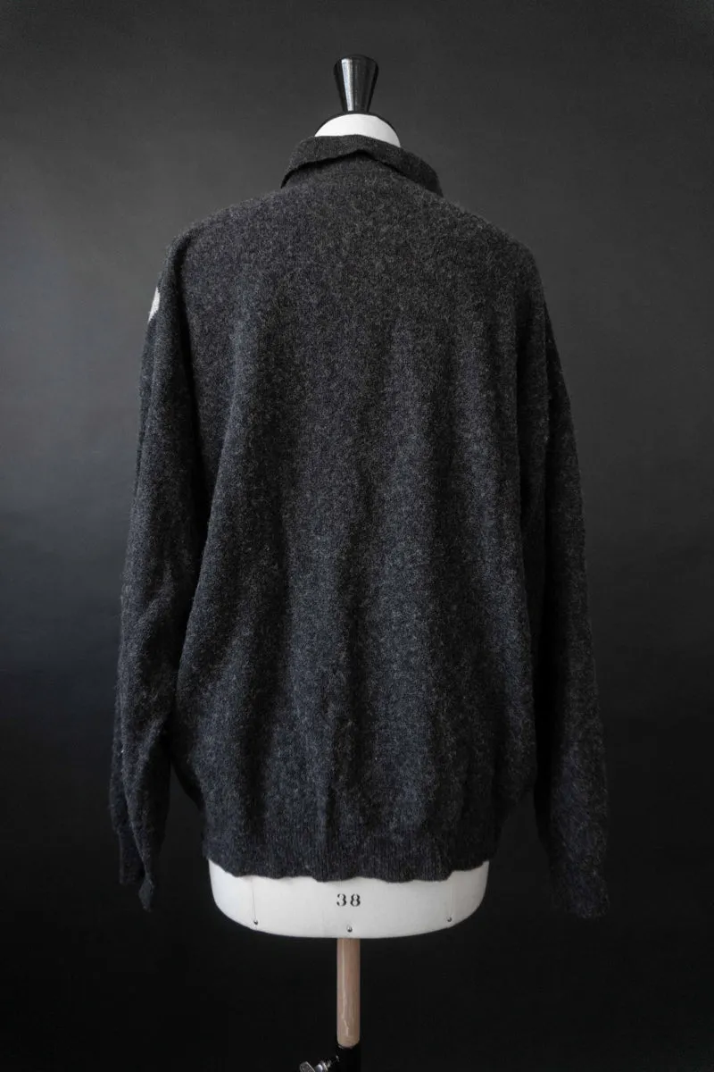 Vintage Karopullover aus Wolle mit Troyer-Kragen, M–L