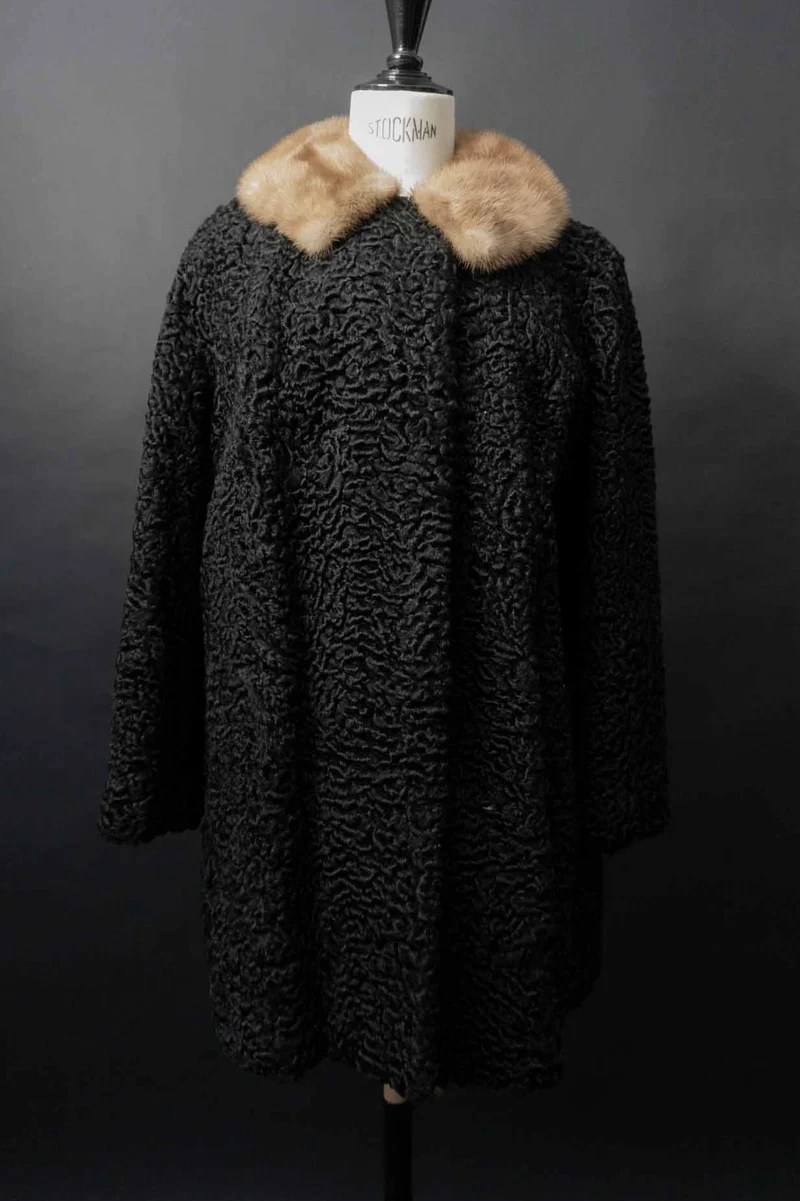 Vintage Lammfellmantel mit Nerzkragen, S–M