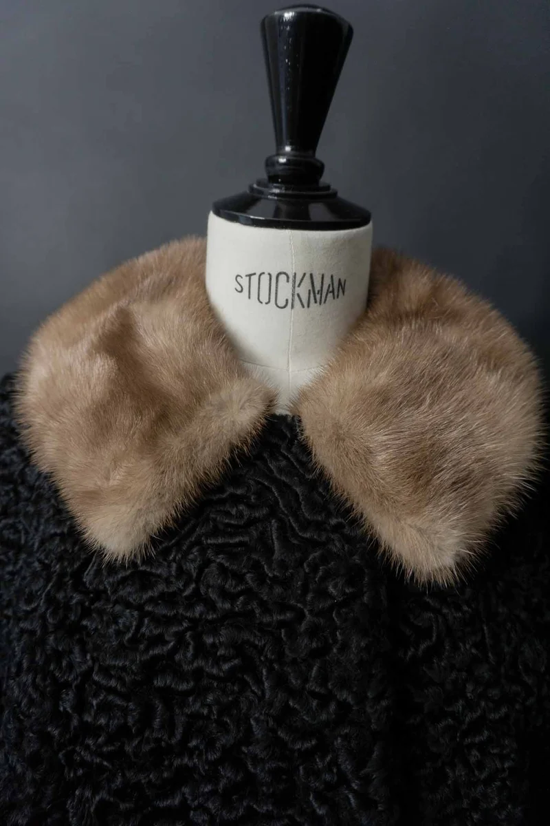 Vintage Lammfellmantel mit Nerzkragen, S–M