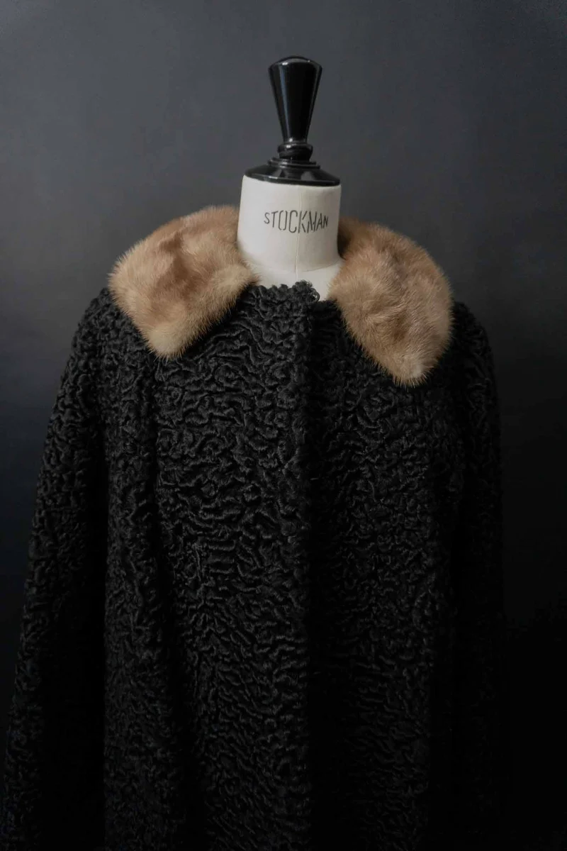 Vintage Lammfellmantel mit Nerzkragen, S–M