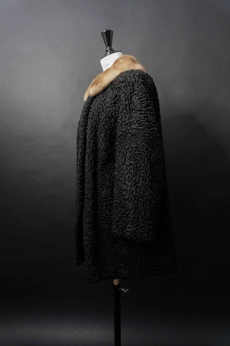 Vintage Lammfellmantel mit Nerzkragen, S–M