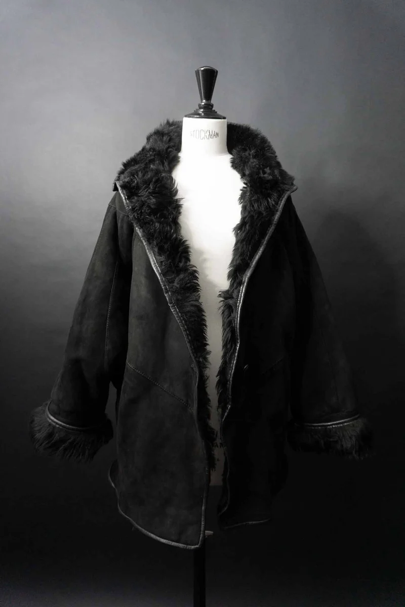 Vintage 80s Lammfellmantel Batwing, M–L