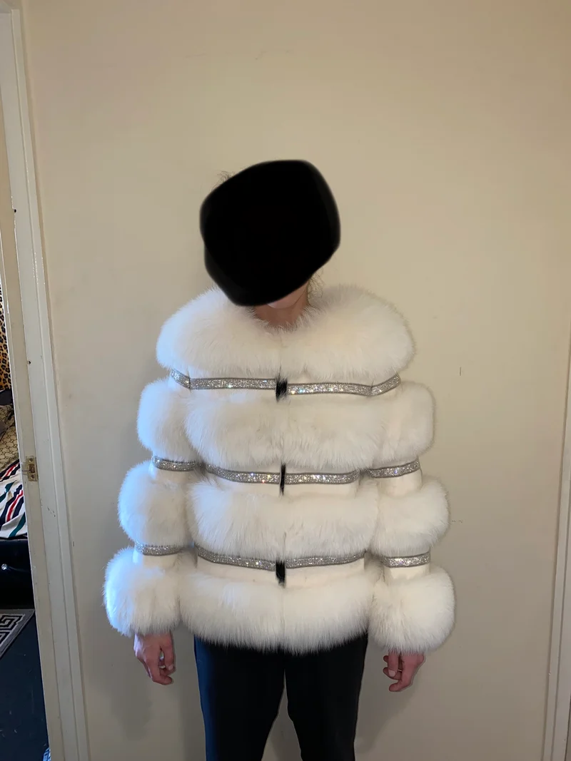 White Fox Fur Diamond Coat