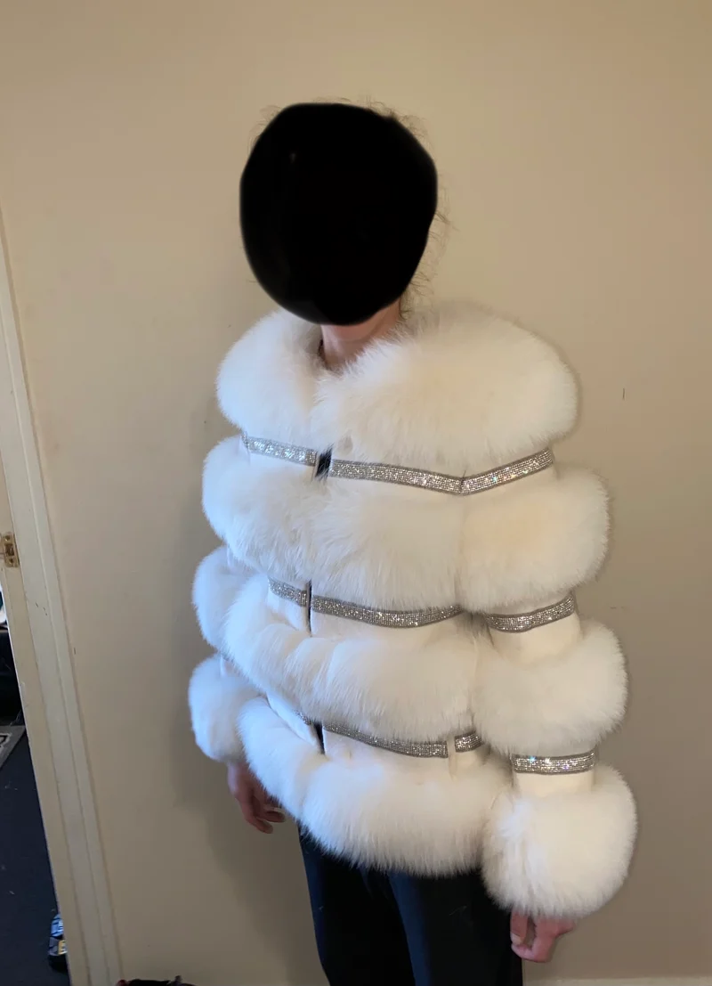White Fox Fur Diamond Coat